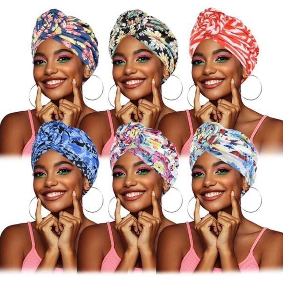 Pieces African Head Wraps for Women, Knot Pre-Tied Turban Bonnet